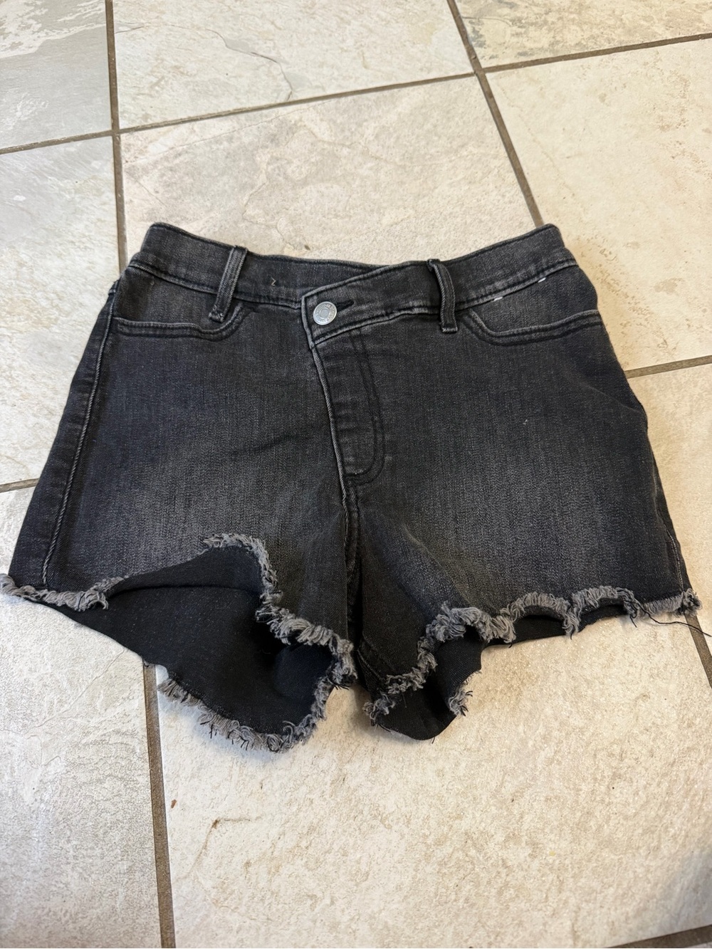 abercrombie kids Black Frayed Hem Denim Shorts